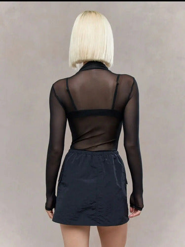 Body Liso Malla De Cuello Alto Manga Larga Tipo Polera