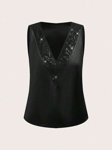 Musculosa Top Blusa Brillante Escote Lentejuelas Kikinas