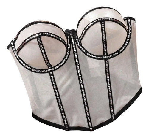 Corset Top Tipo Bustier Con Detalles Brillantes Lentejuelas