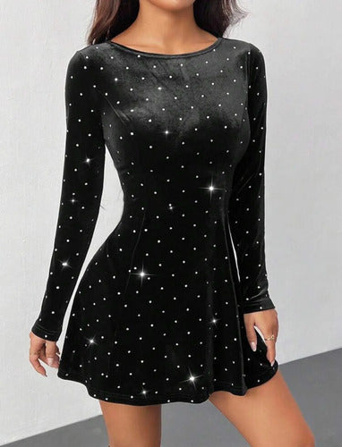 Vestido Fiesta De Dama Corto Terciopelo Brillante Corte A