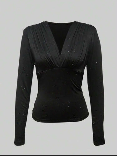 Blusa Escote V Talle Grande Brillante Elastizada Top Kikinas