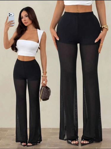 Pantalón Oxford De Tul Malla Transparente Con Short Dama