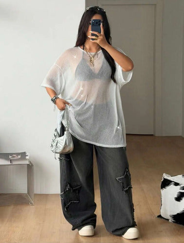 Remeron Plus Size Malla Transparente Brillante Kikinas Plateado Transparencia/brillante Xl
