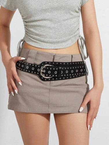 Cinto Negro Tachas Ancho Tendencia Kikinas