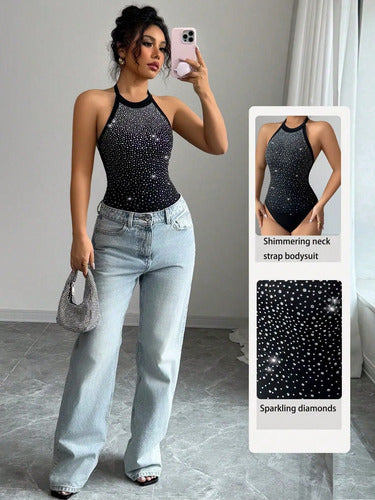 Body Halter De Malla Brillante De Fiesta Para Damas