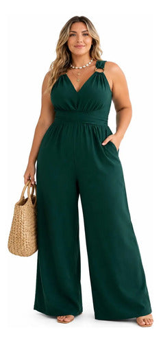 Enterito Monito Oxford Plus Size Talle Grande Kikinas Verde Oscuro Lisa Xxl