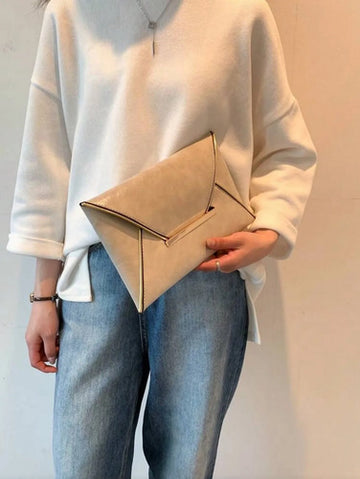 Cartera De Fiesta Tipo Sobre De Dama De Gala Kikinas Crema Gamuza Oro