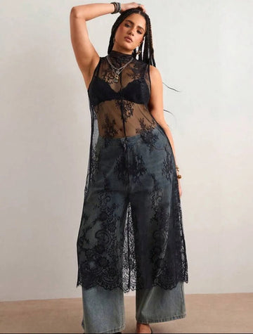 Vestido De Encaje Largo Tipo Kimono, Tunica, Bluson, Blusa