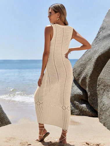 Vestido Crochet Tejido Playero Verano Salida De Playa Solera