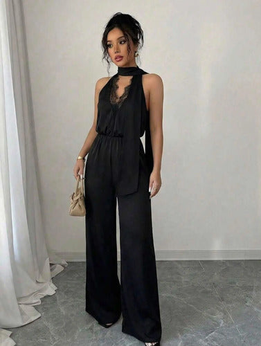 Monito Enterizo Enterito De Fiesta Elegante Escote Encaje Negro Lisa/encaje Xl