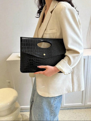 Cartera De Fiesta Tipo Sobre Dama Elegante Con Asa Kikinas Negro Semipiel Oro