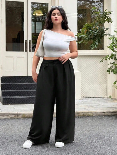 Pantalon Palazzo Gasa Talle Grande Plus Size Kikinas Negro Gasa Xl