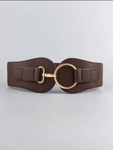 Cinto Elastico Con Hebilla Dorada Kikinas Chocolate Elastizada 100