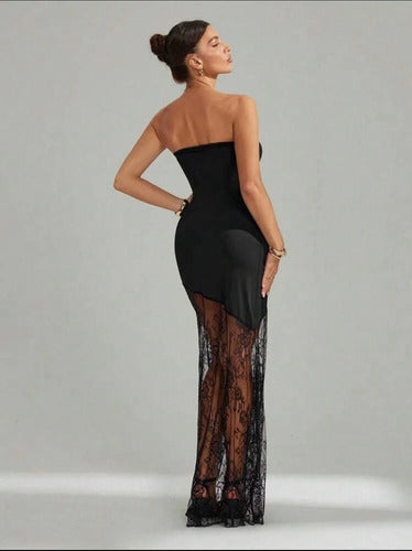 Vestido Largo Fiesta Ajustado Encaje Corte Sirena Kikinas Negro Encaje/tela L