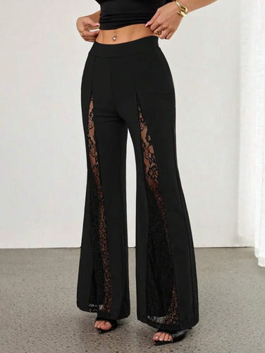 Pantalón Palazzo Oxford De Fiesta Detalle Encaje Kikinas Negro Encaje M
