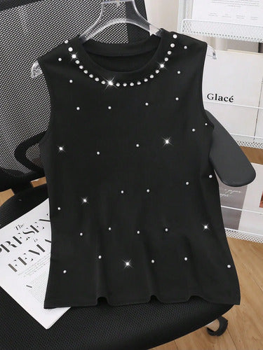 Blusa Musculosa Con Brillantes Y Perlas Kikinas