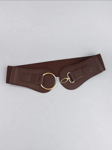 Cinto Elastico Con Hebilla Dorada Kikinas Chocolate Elastizada 100