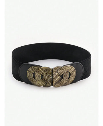 Cinto Elastizado Hebilla De Enganche Dorado Espiral Negro Elastizado/dorado Xl
