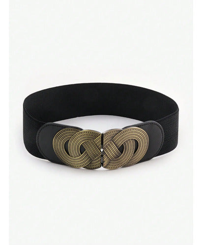 Cinto Elastizado Hebilla De Enganche Dorado Espiral Negro Elastizado/dorado Xl