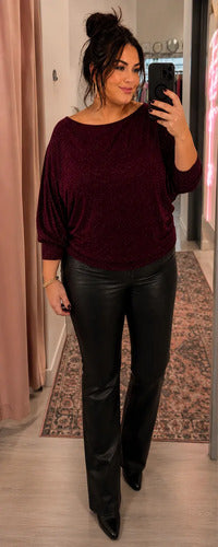 Blusa Plus Holgada Manga Murcielago Tela Brillante Kikinas