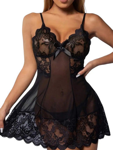 Conjunto De Lencería Con Encaje, Babydoll Con Tanga Kikinas