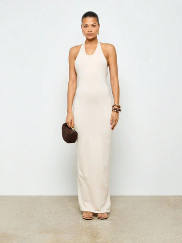 Vestido Ajustado De Fiesta Verano Largo Corte Sirena Tejido Beige Tejida L