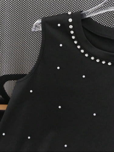 Blusa Musculosa Con Brillantes Y Perlas Kikinas