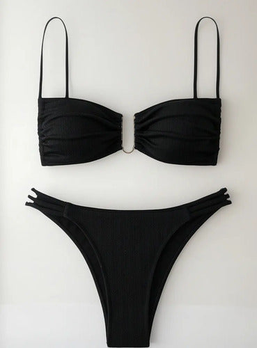 Bikini Malla Traje De Baño Detalle En El Pecho Negro S