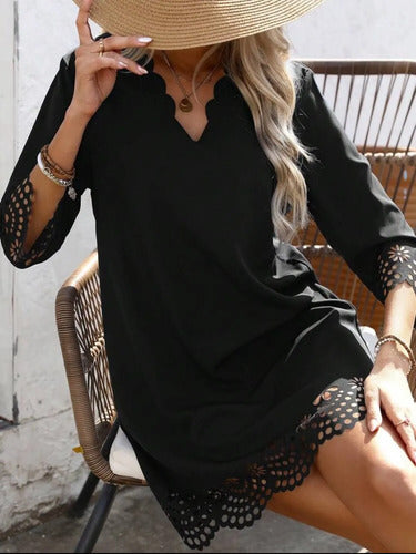 Vestido Dama Talle Grande Plus Size Corte A Mangas Encaje