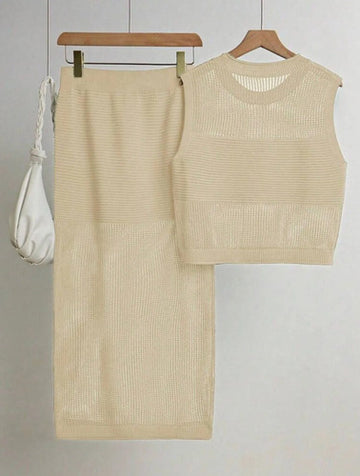 Conjunto Top Pollera Verano Playero De Punto Tejido Kikinas