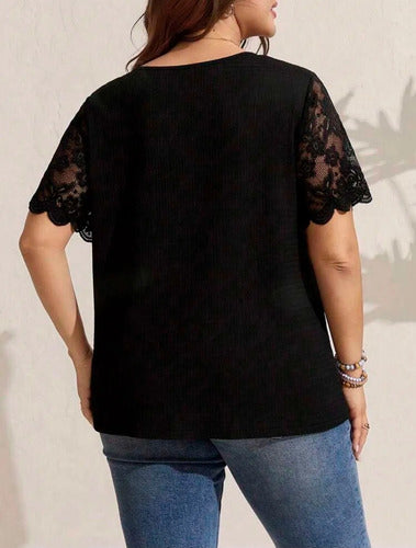 Blusa Manga Corta De Encaje Plus Size Talle Grande Kikinas
