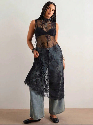 Vestido De Encaje Largo Tipo Kimono, Tunica, Bluson, Blusa