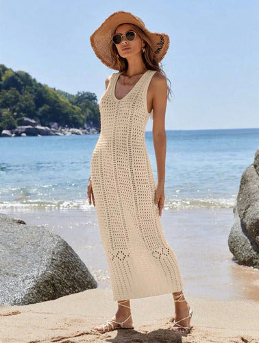 Vestido Crochet Tejido Playero Verano Salida De Playa Solera
