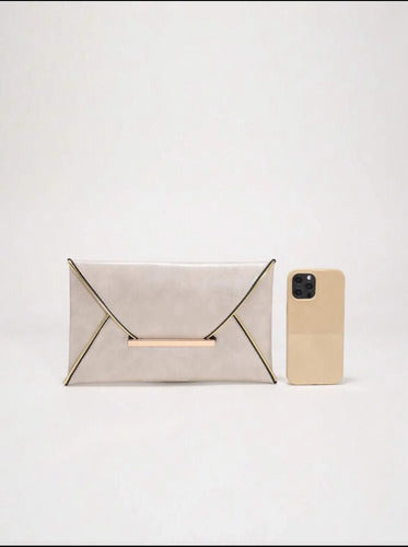 Cartera De Fiesta Tipo Sobre De Dama De Gala Kikinas Crema Gamuza Oro