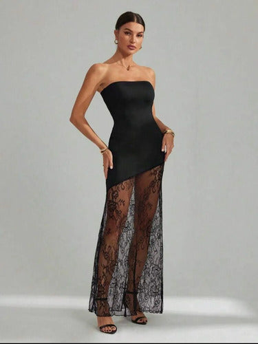 Vestido Largo Fiesta Ajustado Encaje Corte Sirena Kikinas Negro Encaje/tela L