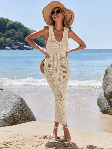 Vestido Crochet Tejido Playero Verano Salida De Playa Solera
