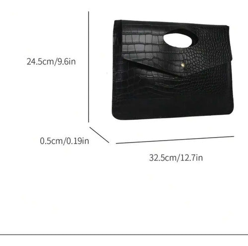 Cartera De Fiesta Tipo Sobre Dama Elegante Con Asa Kikinas Negro Semipiel Oro