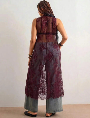 Vestido Túnica Encaje Largo Tipo Kimono, Bluson, Blusa
