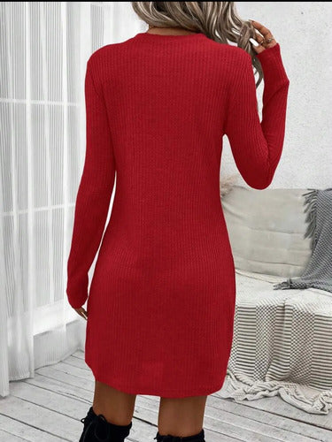 Vestido Manga Larga Corto Con Fruncido En El Costado Kikinas Rojo Lisa L