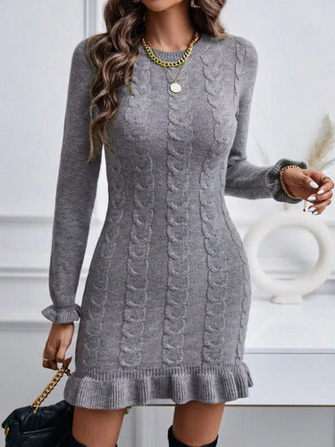 Vestido Tejido De Invierno Tipo Cuello Alto