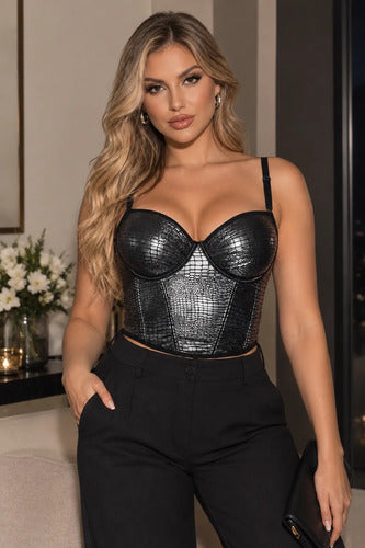 Corset Tipo Bustier Plateado De Damas Kikinas Plateado L