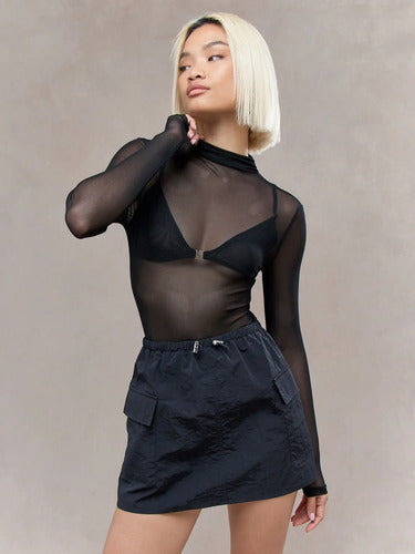 Body Liso Malla De Cuello Alto Manga Larga Tipo Polera