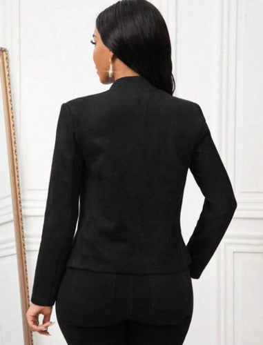 Chaqueta Blazer Saco Casual Abiertal De Tela Elastizada Negro M Liso