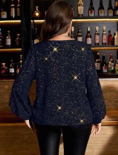 Blusa Talle Grande Plus Size Brillante Manga Larga Kikinas