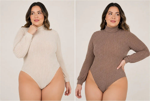 Plus Size Buzo Body Polera De Lana Cuello Alto Talle Grande Xxxl Beige Lanilla