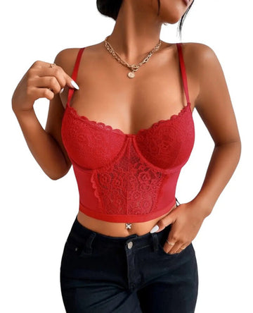 Top De Tirantes Bustier Con Encaje Rojo M