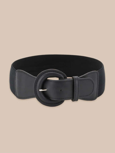 Cinto Elastizado Hebilla De Cuerina Tendencia Negro Elastizado/dorado Unico