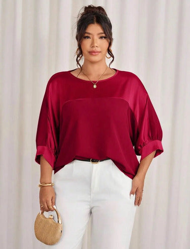 Blusa Talle Grande Mangas Caidas Detalle Brillante Elegante