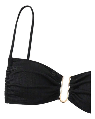 Bikini Malla Traje De Baño Detalle En El Pecho Negro S