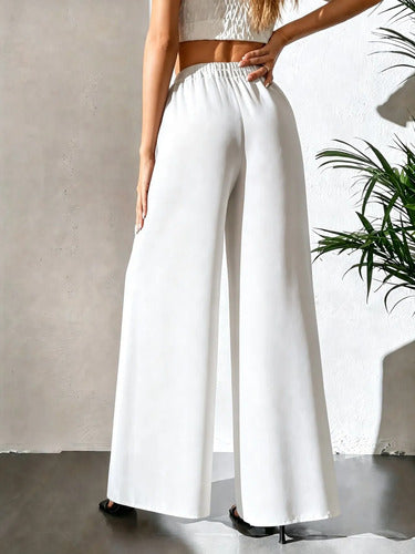 Palazzo Pantalon Elegante Gasa Oxford Plus Size Kikinas Blanco Gasa Xxl
